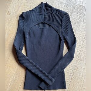 WHBM Long Sleeve Cutout Mockneck Ribbed Top